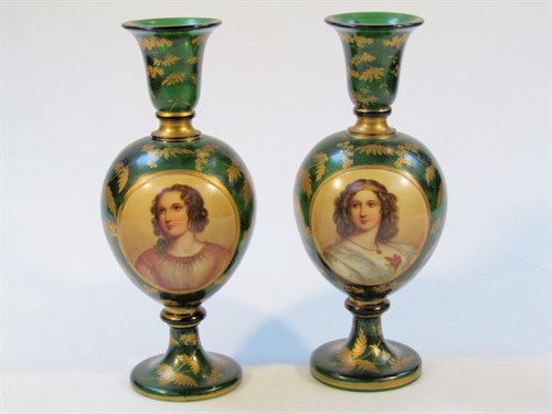 Lot 18 A Pair Of 19th C Bohemian Green Glass Vases
