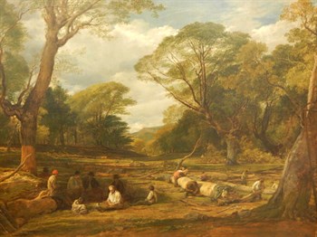 John Linnell (1792-1882). Woodland landscape with workers