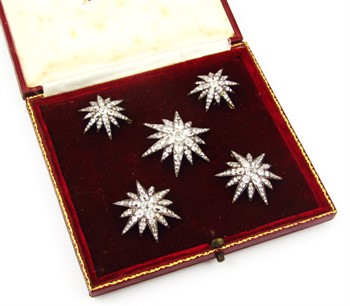 Lot 1245 A set of five Victorian diamond set six point star emblems